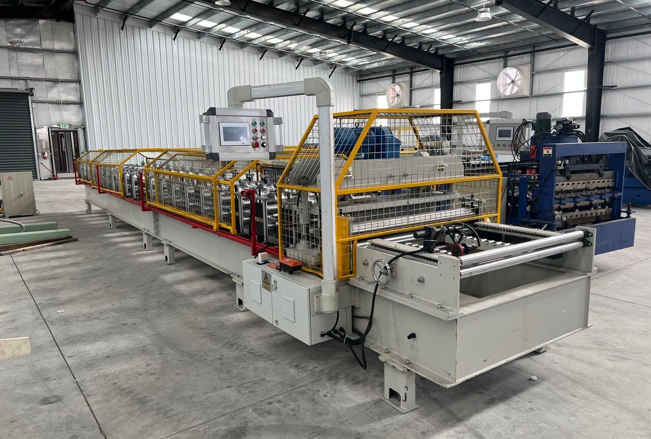 Roll forming line on a factory floor