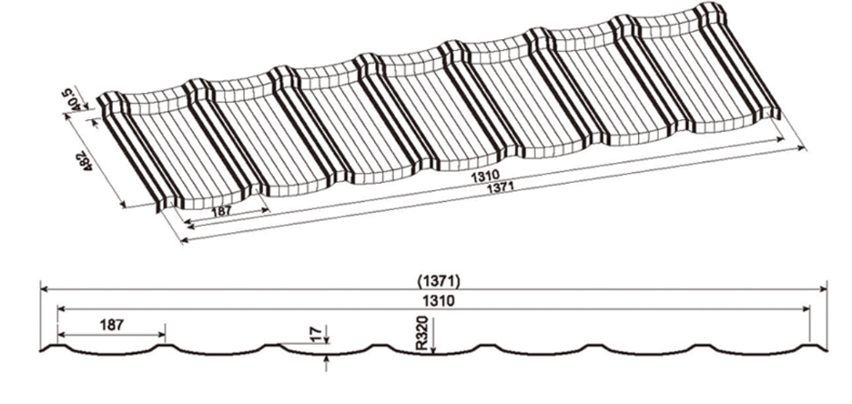 MM-PR-0149 Step Tile Roof Panel profile drawing