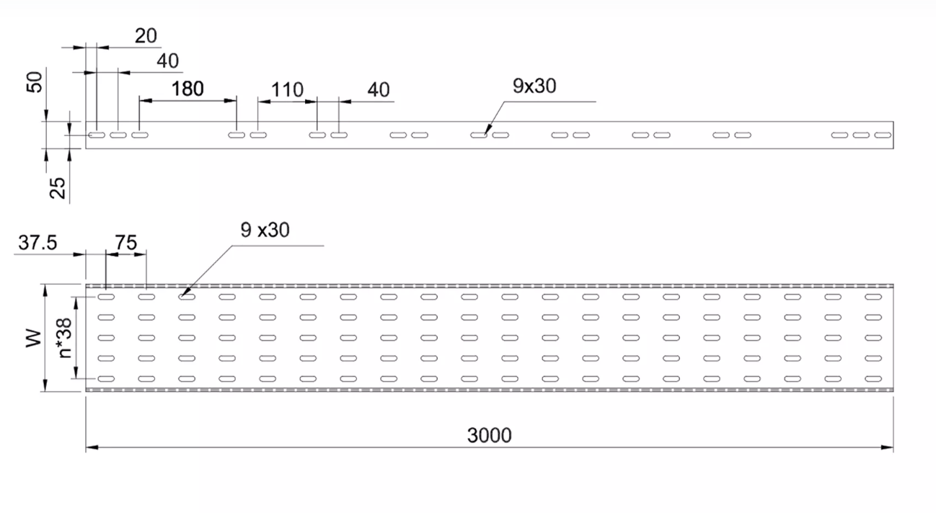 MM-PR-0201 Cable Tray profile drawing