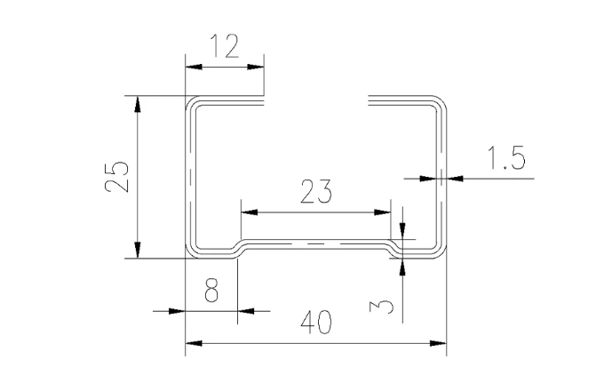 MM-PR-0206 Storage Rack Upright C Section Bracing profile drawing