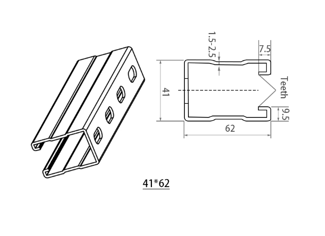 MM-PR-0210 Solar mounting strut channel profile drawing