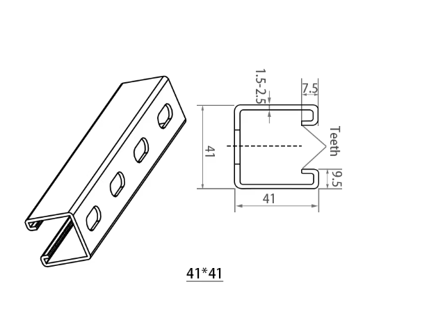 MM-PR-0213 Solar mounting strut channel profile drawing