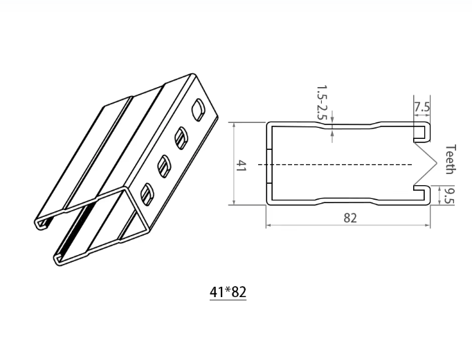 MM-PR-0214 Solar mounting strut channel profile drawing