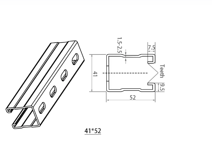 MM-PR-0215 Solar mounting strut channel profile drawing