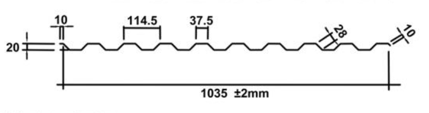 MM-PR-0307 Boxed Rib Metal Roof Sheet profile drawing