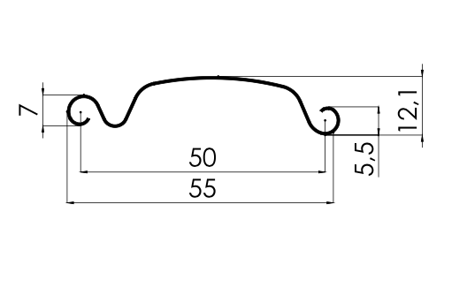 MM-PR-0308 Roller Shutter Door Slat profile drawing