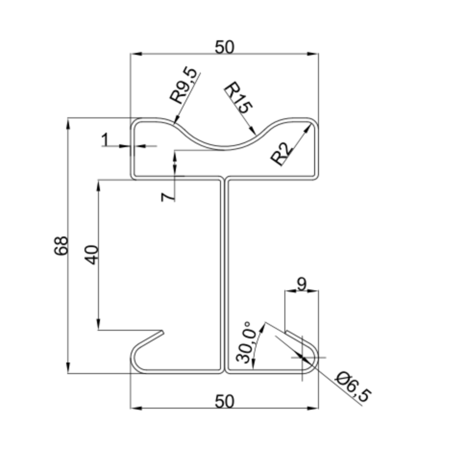 MM-PR-0359 Wire Mesh Fence Post profile drawing