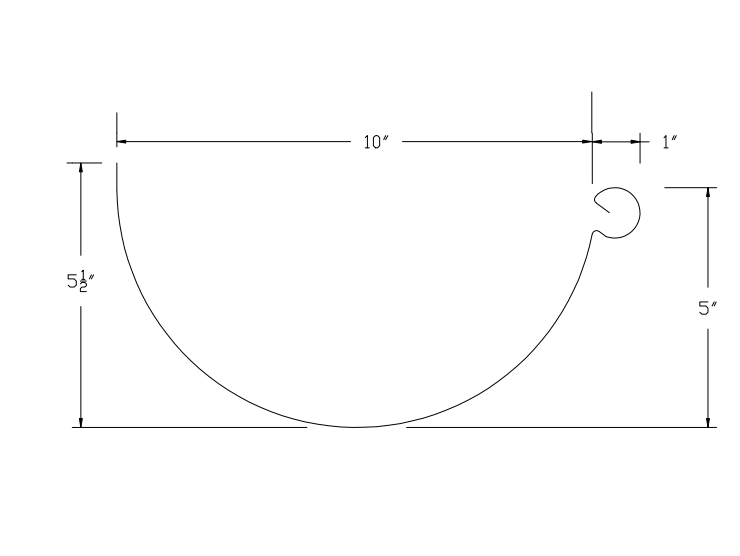 10" Half Round Gutter profile with inside bead profile profile drawing