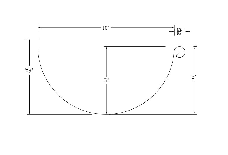 10" Half Round Gutter Profile profile drawing