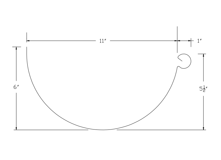11" Half Round Gutter profile with inside bead profile profile drawing