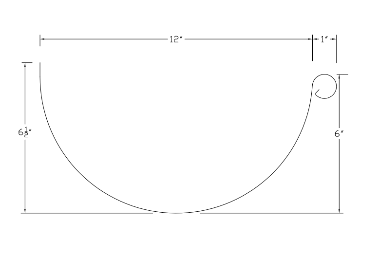 12" Half Round Gutter Profile profile drawing