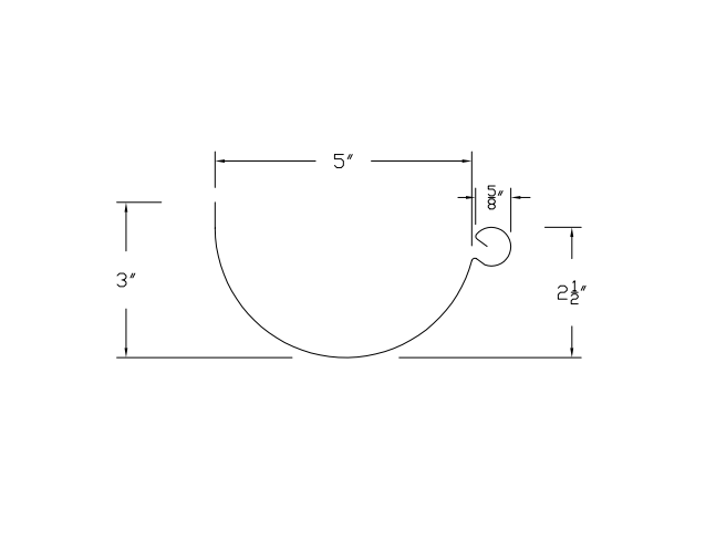 5" Half Round Gutter profile with inside bead profile profile drawing