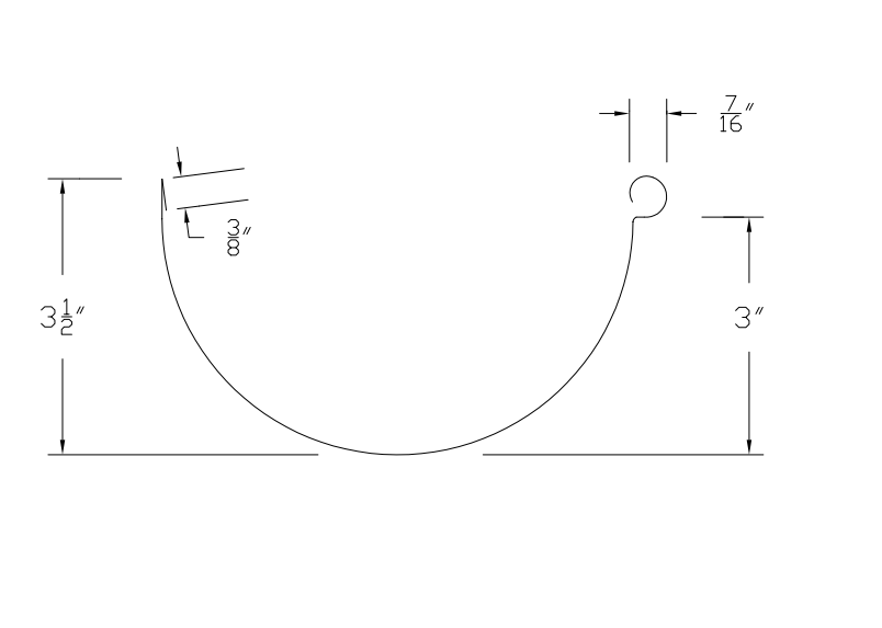 6" Half Round Gutter profile with inside bead profile profile drawing