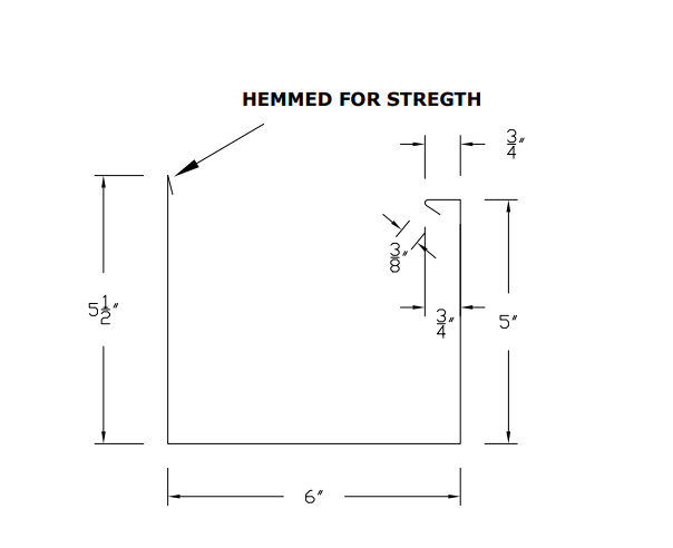 6" U-Box Gutter Profile profile drawing