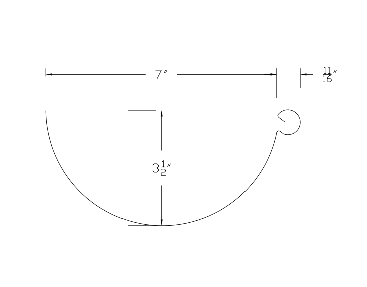 7" Half Round Gutter profile with inside bead profile profile drawing
