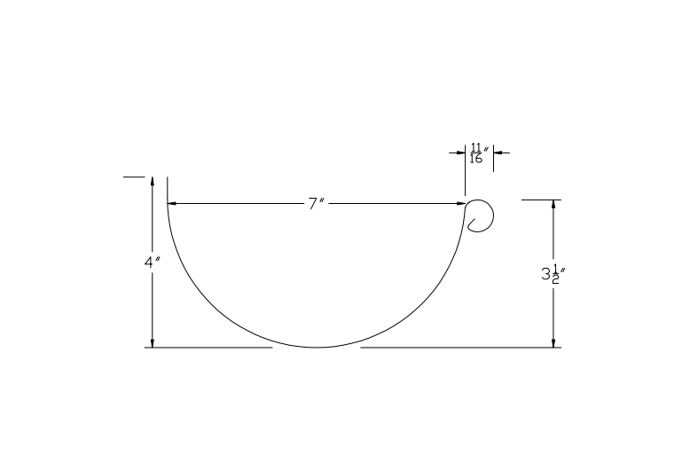 7" Half Round Gutter profile with outside bead profile profile drawing