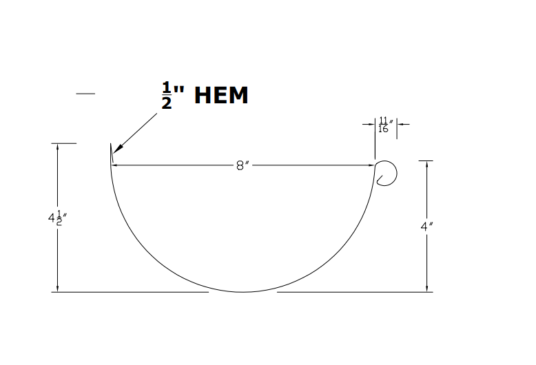 8" Half Round Gutter Profile profile drawing
