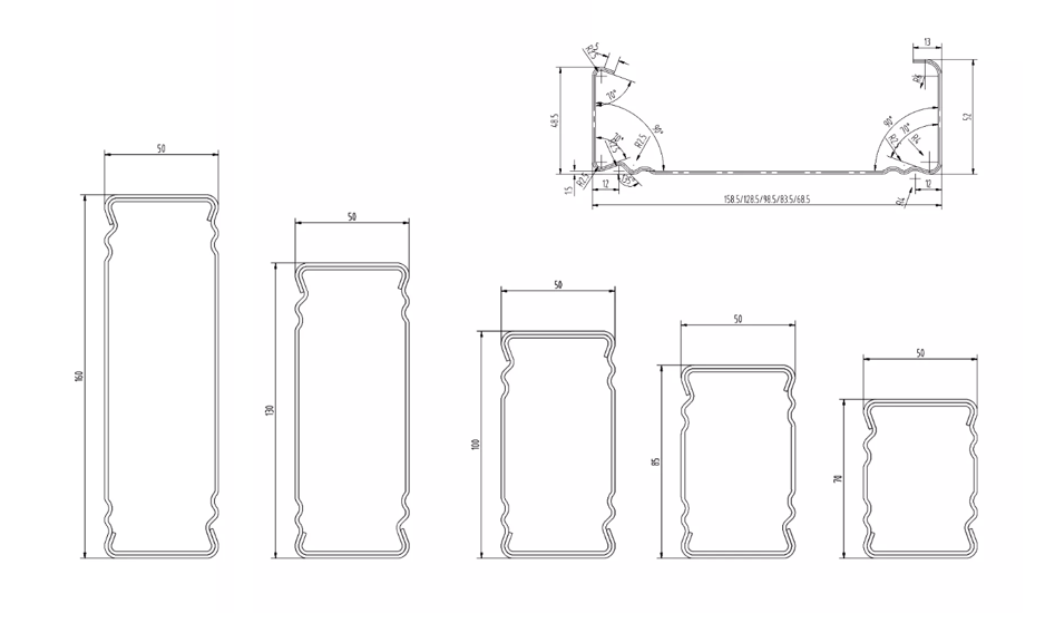 MM-PR-0202 Shelf Column Box Beam profile drawing