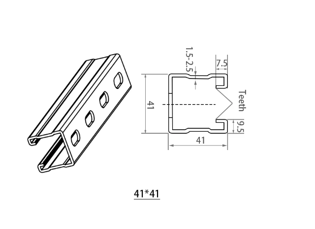 MM-PR-0211 Solar mounting strut channel profile drawing