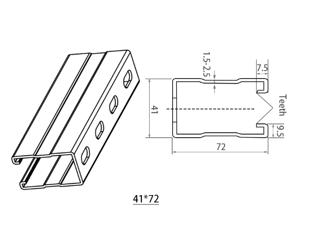 MM-PR-0212 Solar mounting strut channel profile drawing