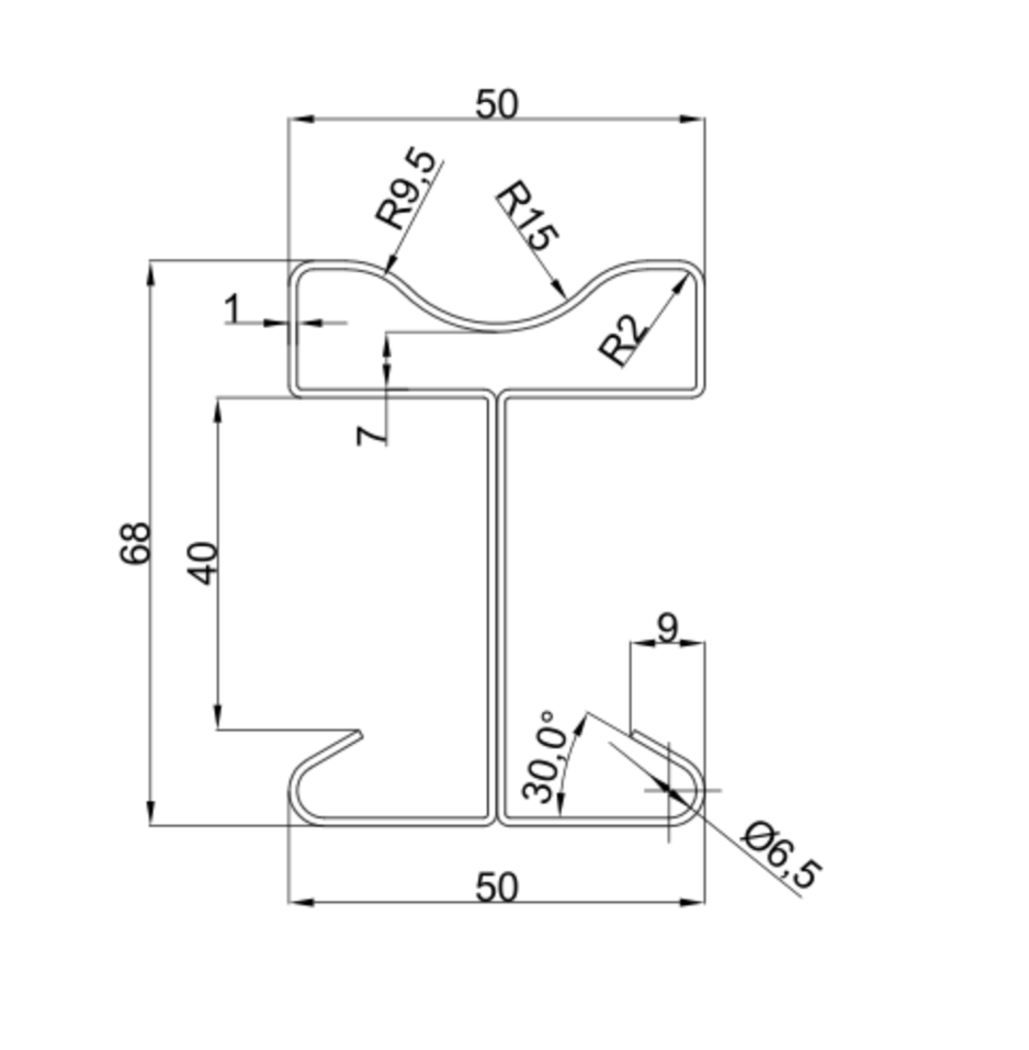 MM-PR-0359 Wire Mesh Fence Post profile drawing
