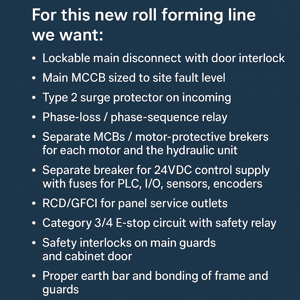 What to Send to Your Electrician or Machine Supplier When Ordering a New Roll Forming Line