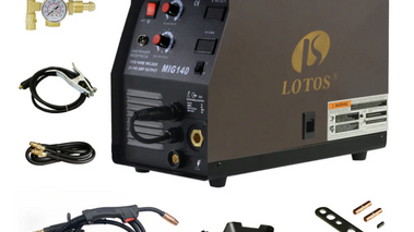 LOTOS MIG140 Welder Flux Core & Aluminum Gas Shielded Wire Welder with Argon Regulator, Standard MIG Gun USA